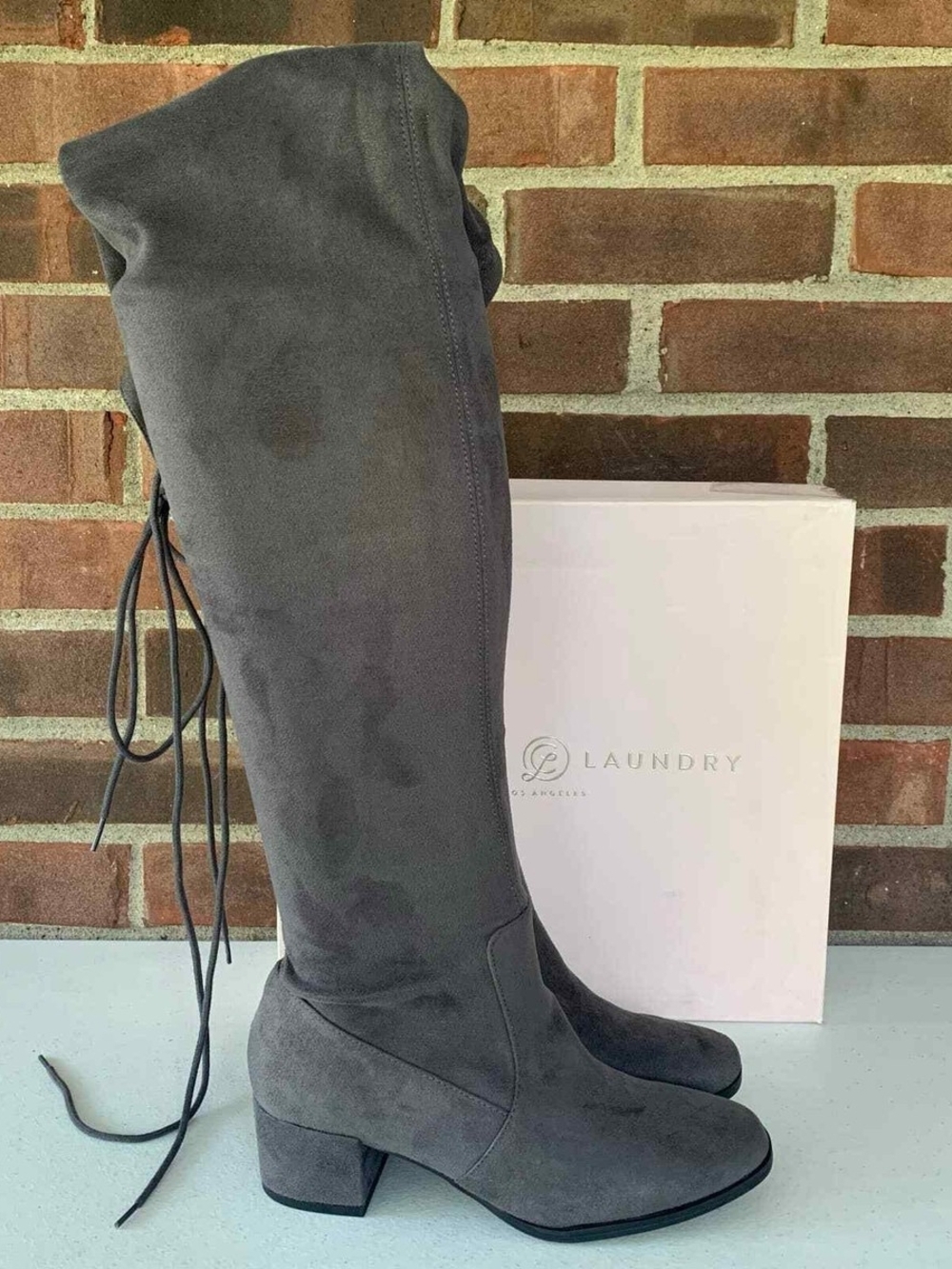 Chinese Laundry Mystical Gray Over The Knee Boots Sz 5.5 Low Block Heel NIB